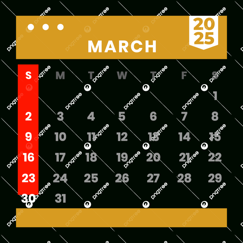 Monthly Calendar March 2025 Clipart Yellow Vector, Monthly Pertaining To March Clip Art Calendar 2025