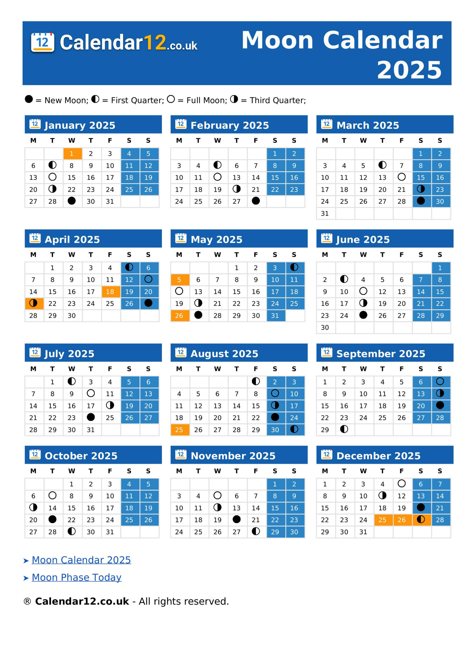 Moon Calendar March 2025 ⬅️ — Calendar12.Co.uk with regard to Moon Calendar March 2025