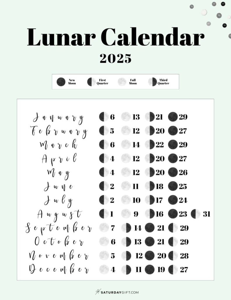 Moon Phase Calendar - 12 Cute &amp;amp; Free Printable 2025 Lunar Calendars for March Moon Phase Calendar 2025