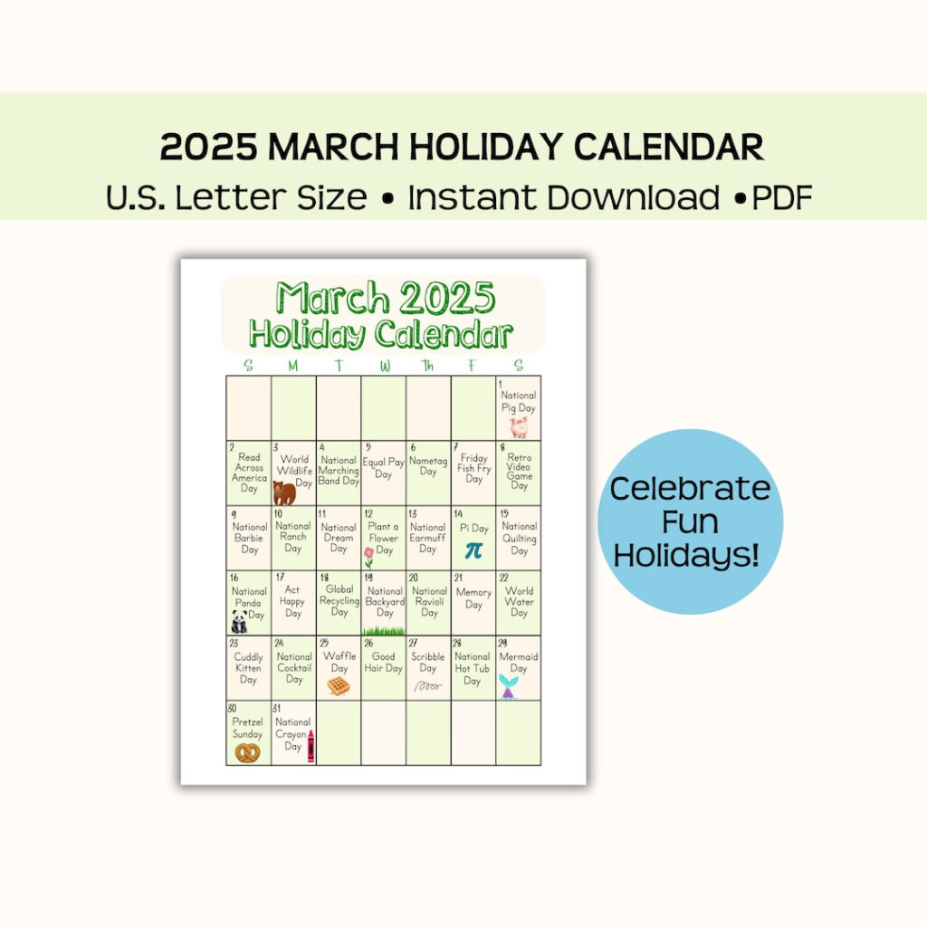 Printable March 2025 Holiday Calendar, Wacky Holidays, National In National Day Calendar March 2025