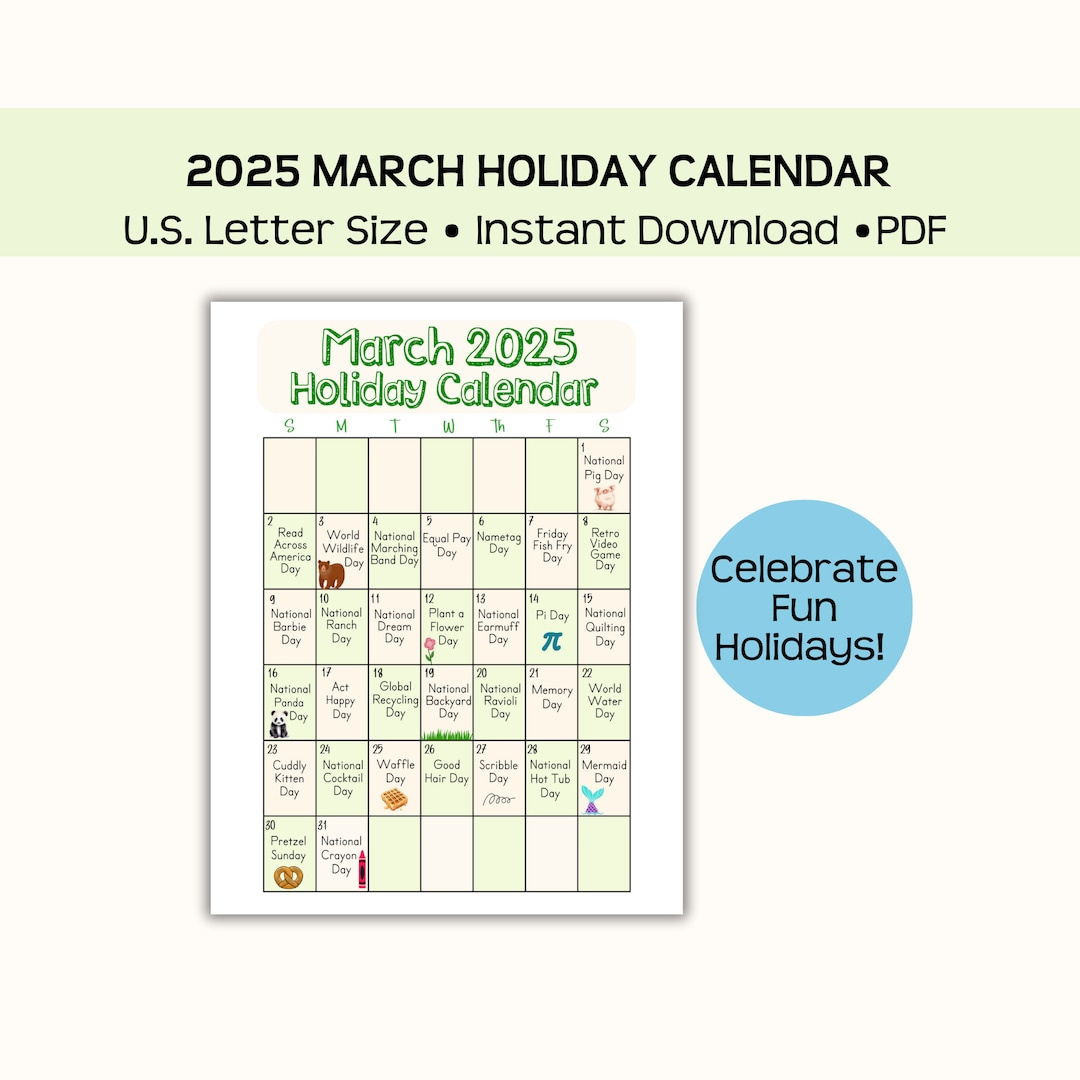 Printable March 2025 Holiday Calendar, Wacky Holidays, National in National Day Calendar March 2025