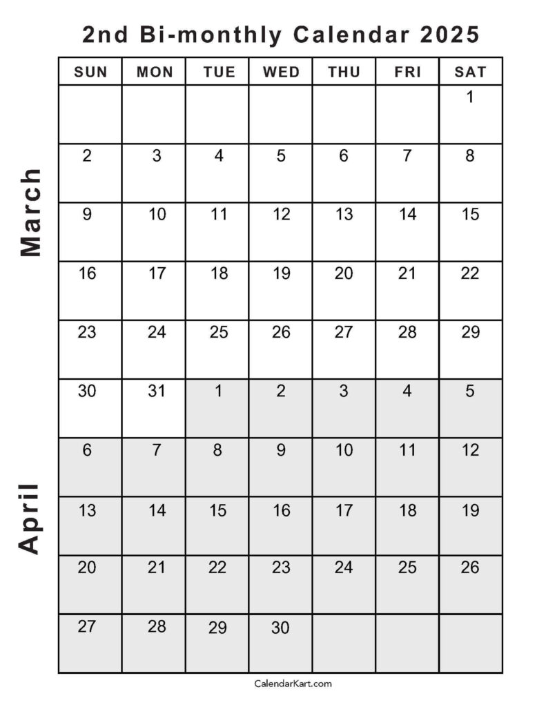 Printable March April 2025 Calendar | Calendarkart In Calendar March April 2025