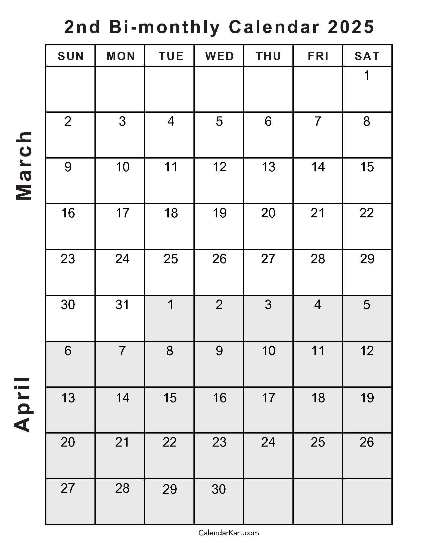 Printable March April 2025 Calendar | Calendarkart in March And April 2025 Calendar