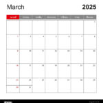 Wall Calendar Template For March 2025. Holiday And Event Planner Inside Event Calendar For March 2025