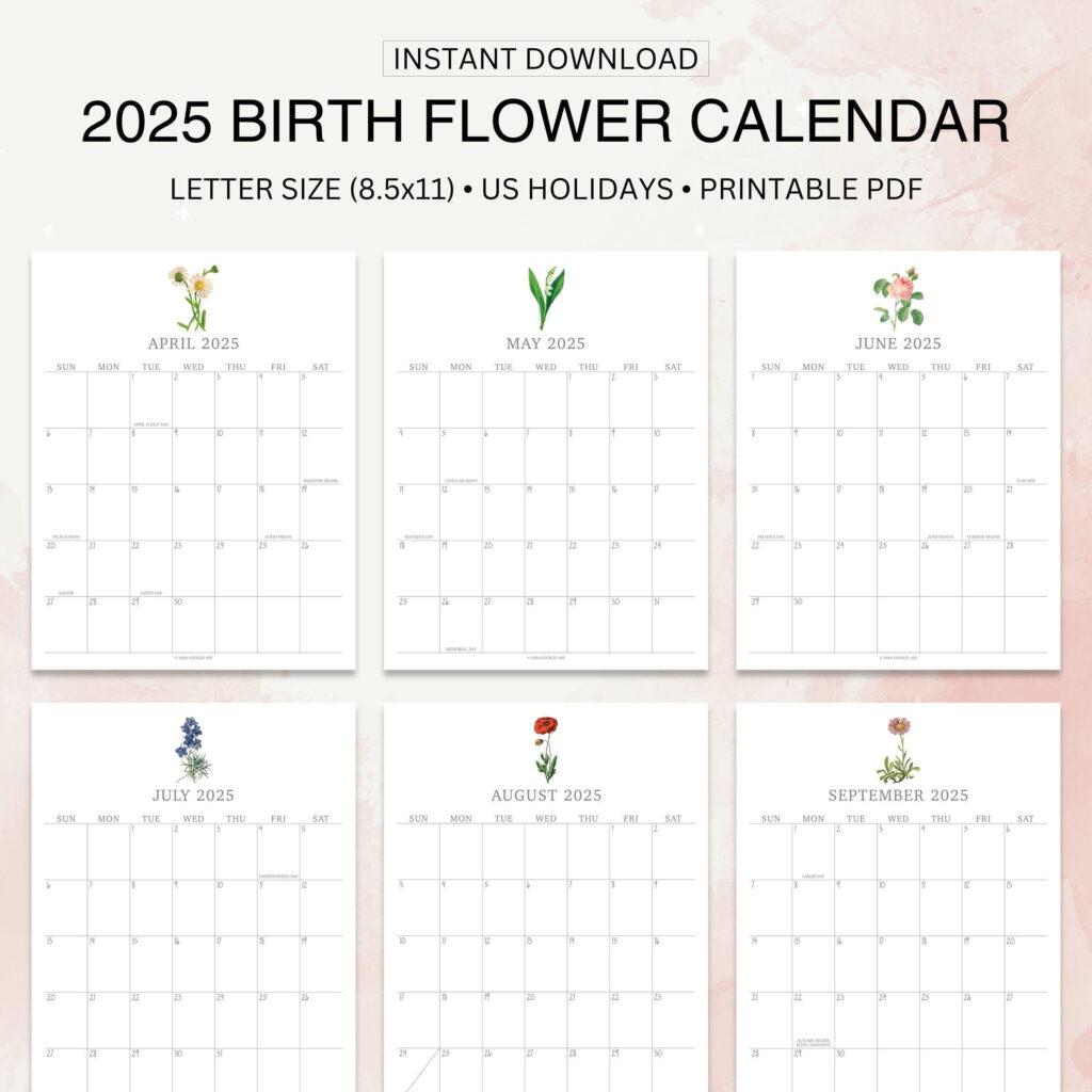 2025 Calendar Printable, Birth Month Flowers, Digital Download In May 2025 Printable Calendar Waterproof 2025 Calendar Printable, Birth Month Flowers, Digital Download In May 2025 Printable Calendar Waterproof