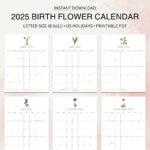 2025 Calendar Printable, Birth Month Flowers, Digital Download In May 2025 Printable Calendar Waterproof