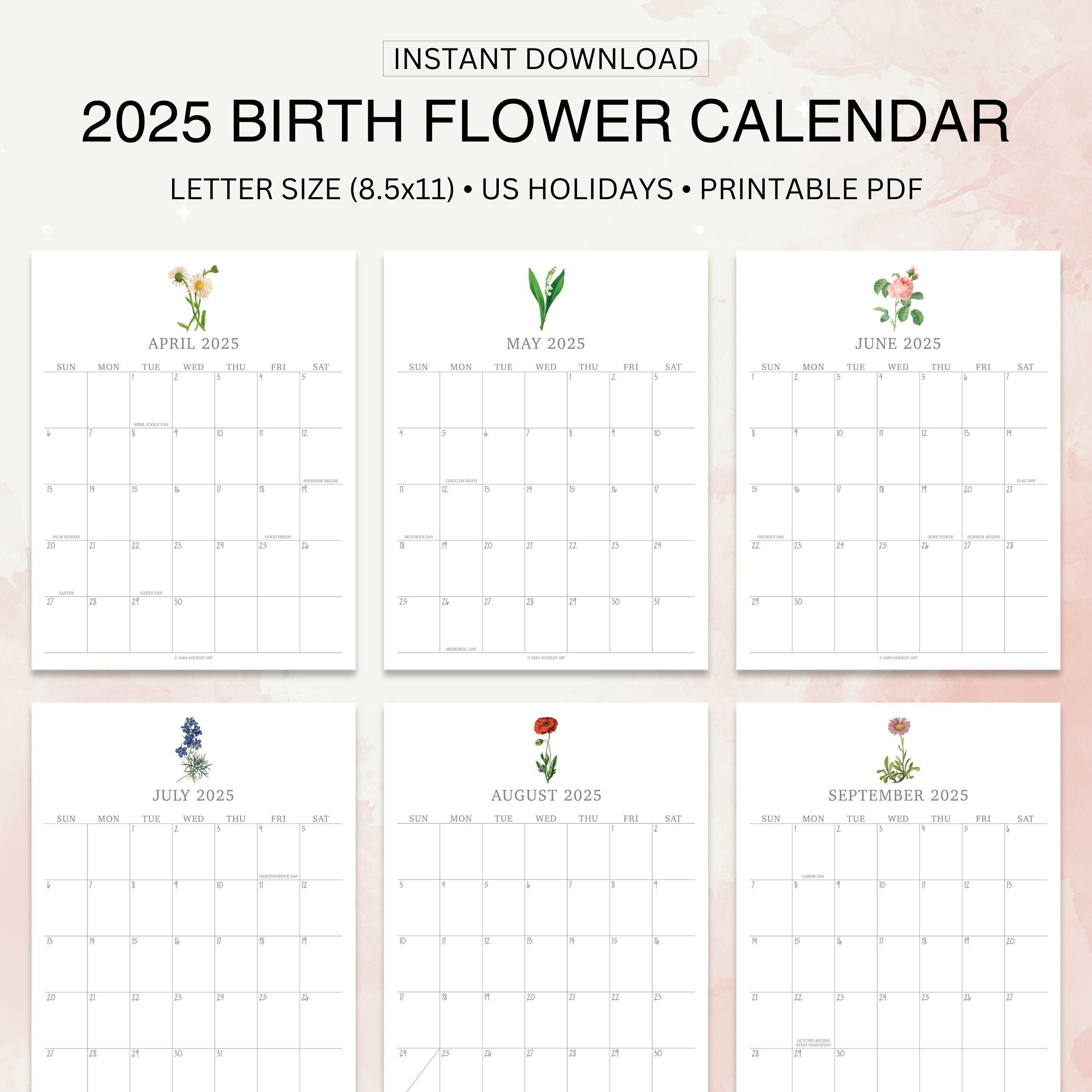 2025 Calendar Printable, Birth Month Flowers, Digital Download in May 2025 Printable Calendar Waterproof