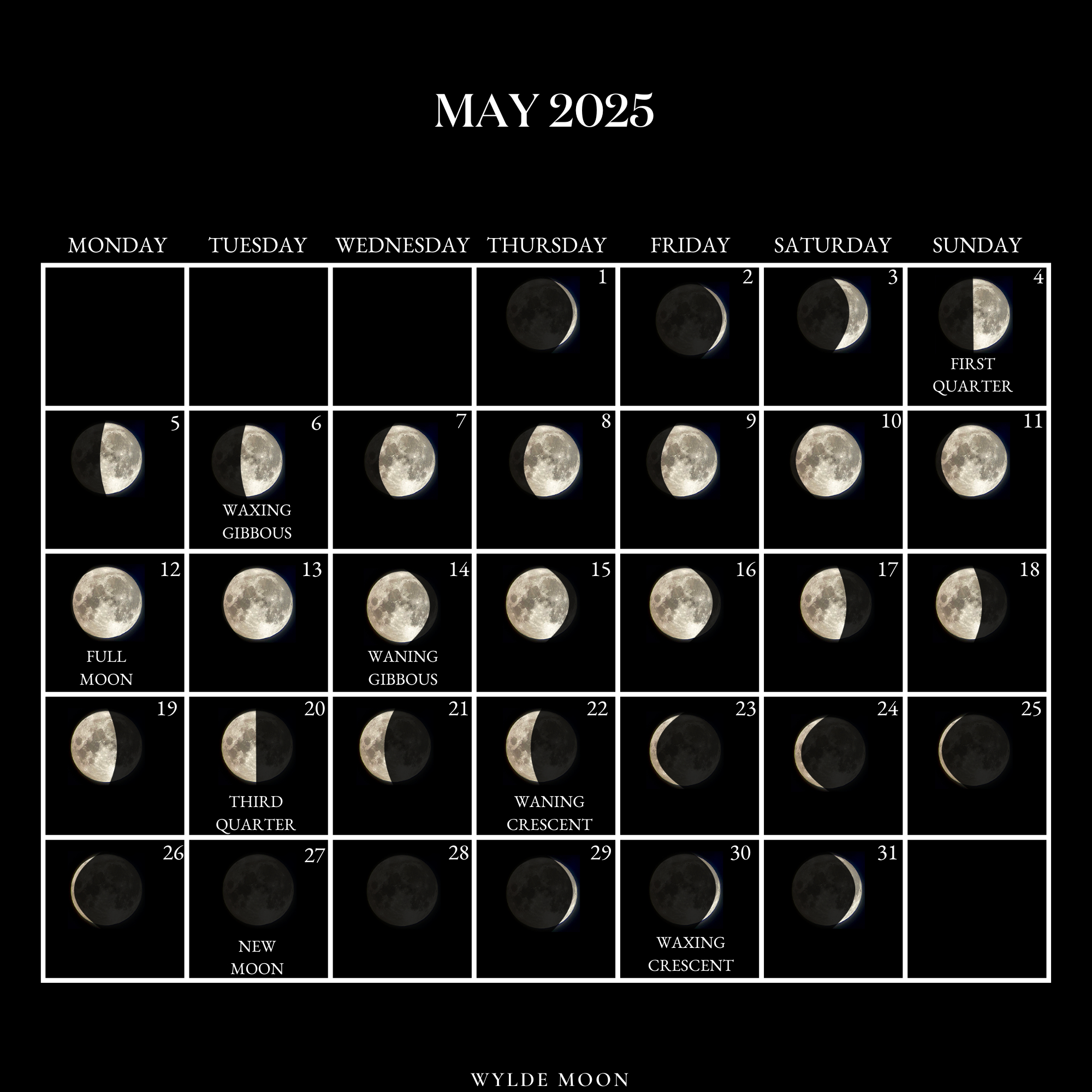 2025 Moon Calendar - Every Phase And Stage Of The Moon intended for Moon Calendar May 2025