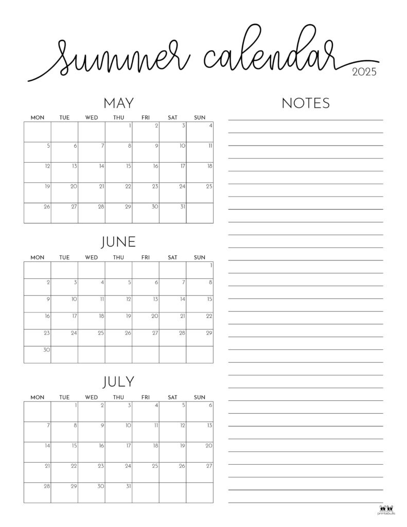 2025 Summer Calendars 27 Free Printables | Printabulls Throughout Calendar For May June And July 2025 2025 Summer Calendars 27 Free Printables | Printabulls Throughout Calendar For May June And July 2025