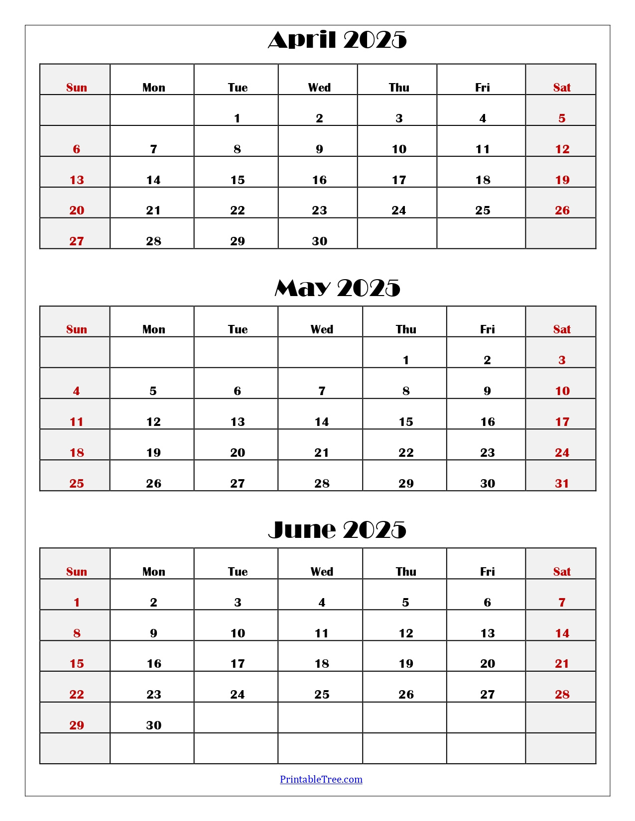April To June 2025 Calendar Printable Pdf | Three Months Calendar in April May and June 2025 Calendar