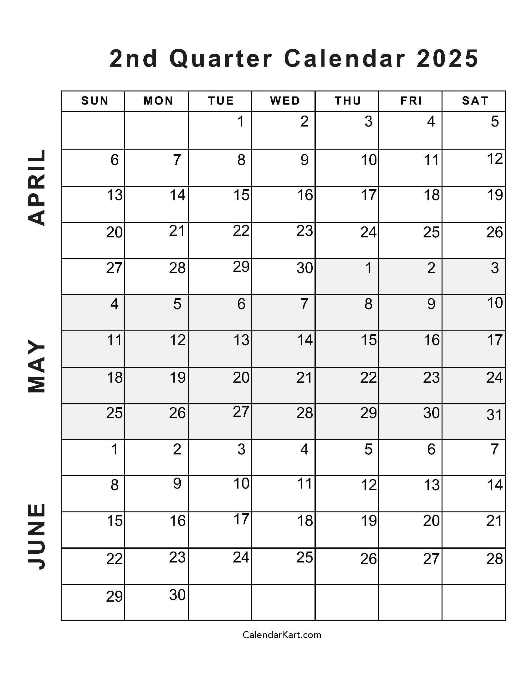 April To June 2025 Calendars (Q2): Free Printables inside April May and June 2025 Calendar