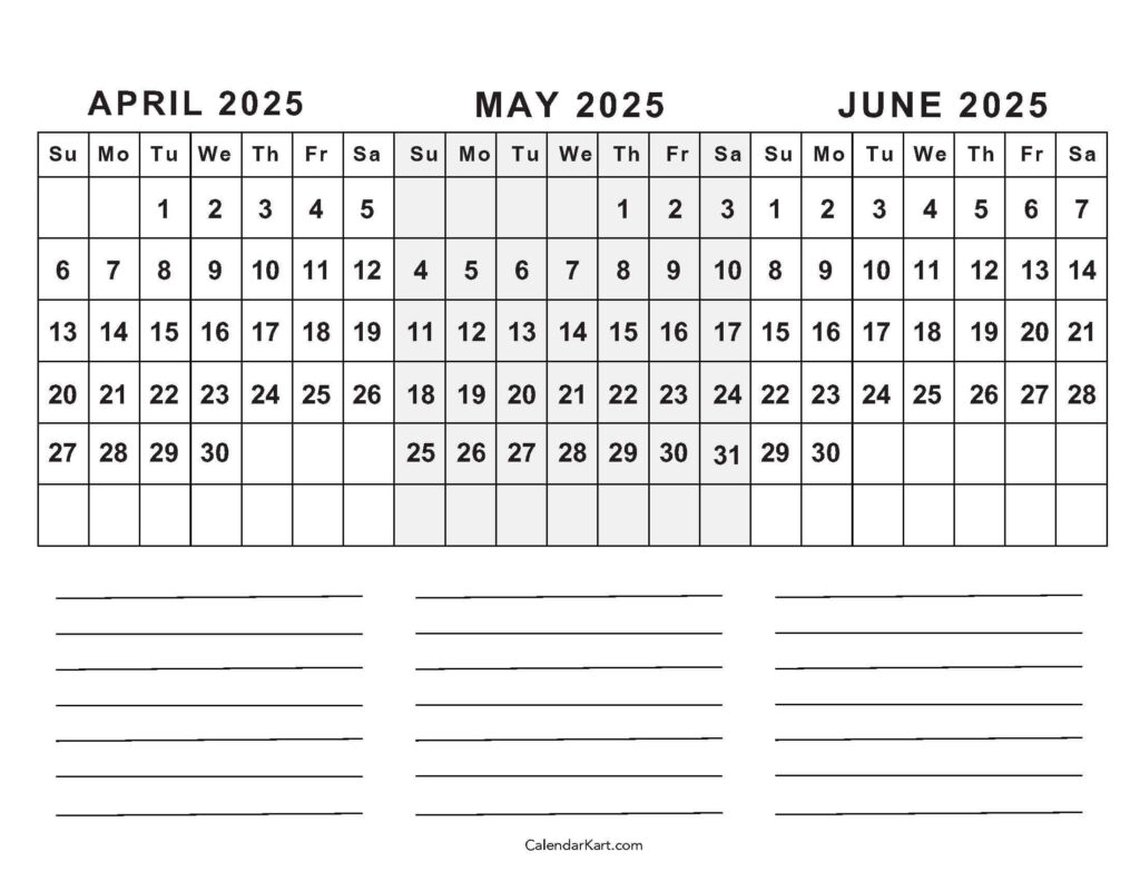 April To June 2025 Calendars (Q2): Free Printables Inside April May And June 2025 Calendar April To June 2025 Calendars (Q2): Free Printables Inside April May And June 2025 Calendar