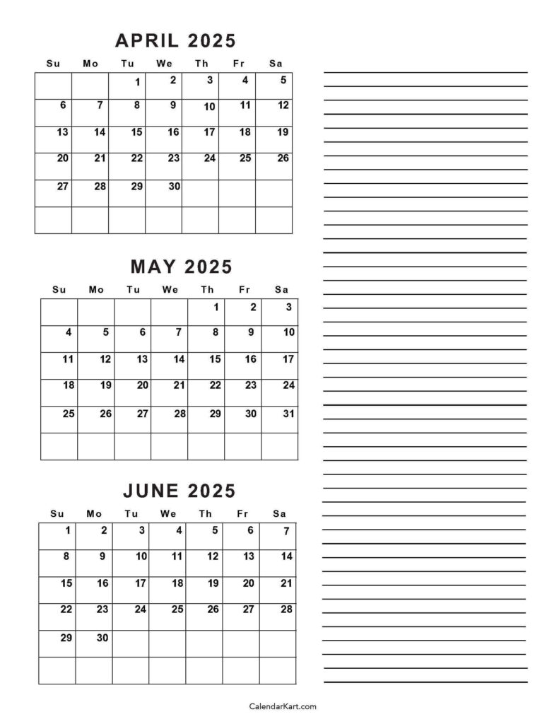 April To June 2025 Calendars (Q2): Free Printables Pertaining To April May June 2025 Printable Calendar April To June 2025 Calendars (Q2): Free Printables Pertaining To April May June 2025 Printable Calendar