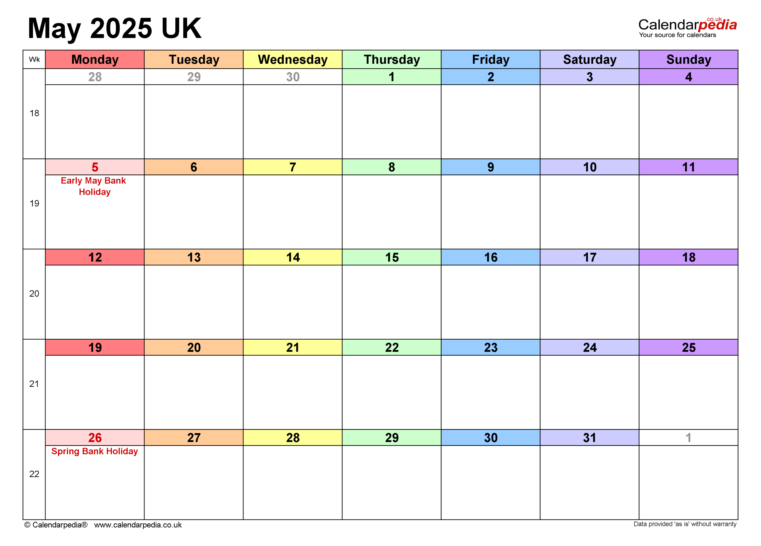 Calendar May 2025 Uk With Pdf, Excel And Word Templates throughout May 2025 Calendar Printable Free Uk
