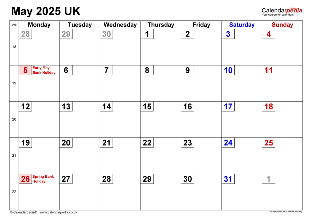 Calendar May 2025 Uk With Pdf, Excel And Word Templates Throughout May 2025 Calendar Printable Free UK Calendar May 2025 Uk With Pdf, Excel And Word Templates Throughout May 2025 Calendar Printable Free UK