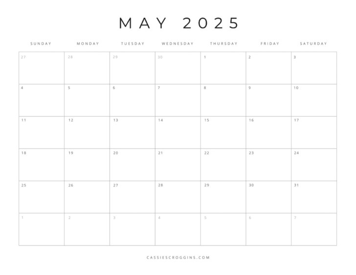 Blank Calendar May 2025
