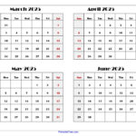 March To June 2025 Calendar Printable Pdf | Four Months Calendar In March April May June 2025 Calendar Printable