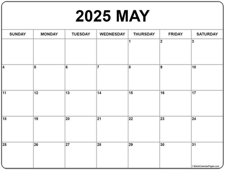 Printable Easy May Calendar 2025