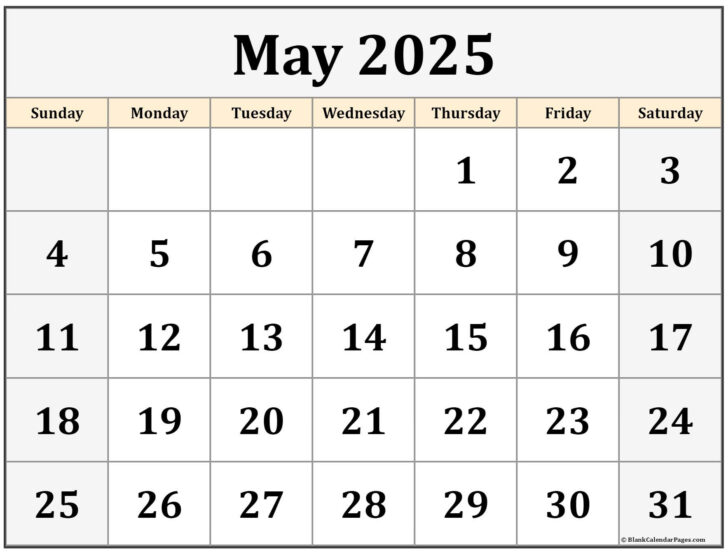 May Calendar 2025 Page Printable