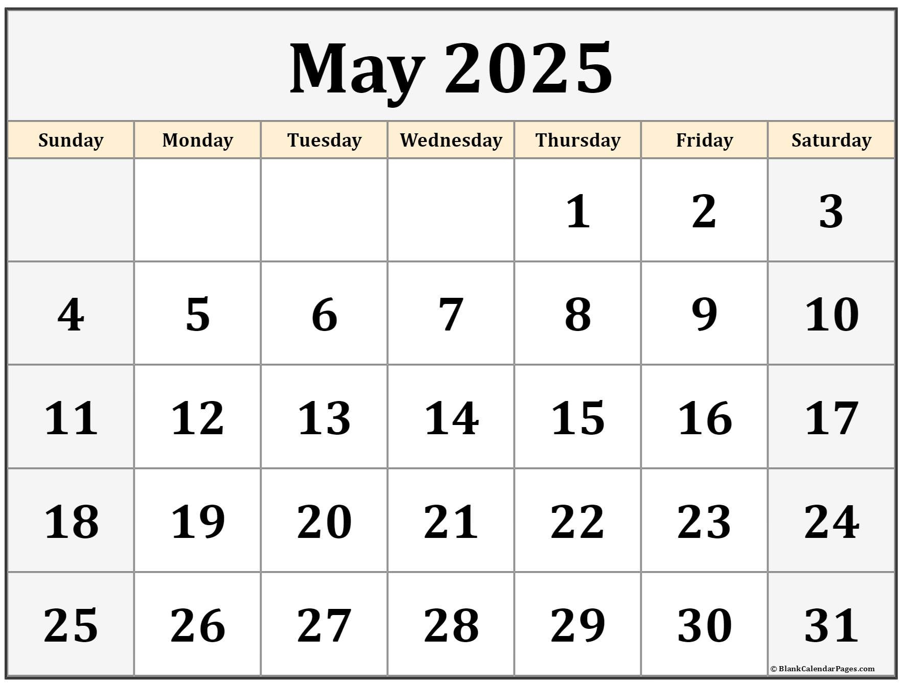 May 2025 Calendar | Free Printable Calendars with regard to May Calendar 2025 Page Printable