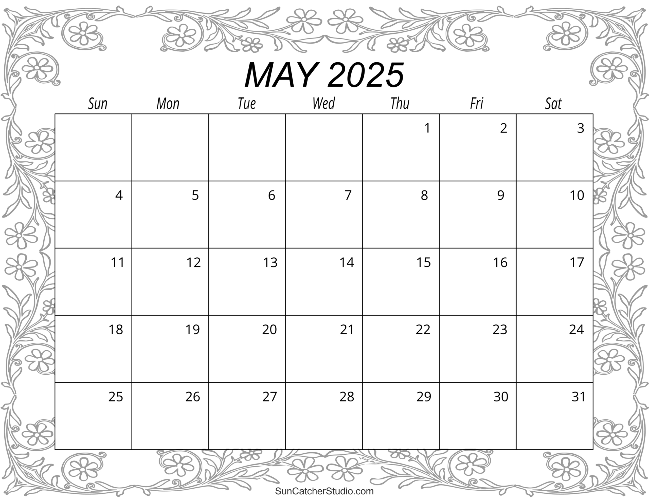 May 2025 Calendar (Free Printable) – Free Printables, Monograms for May 2025 Coloring Calendar Printable