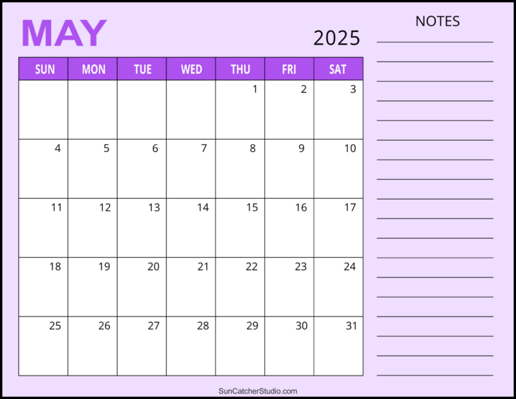 Printable May 2025 Calendar with Lines