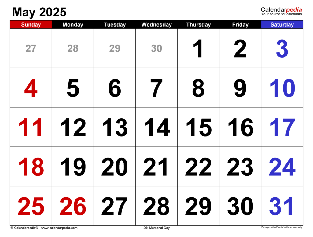 May 2025 Calendar | Templates For Pdf, Excel And Word Regarding May Of 2025 Calendar May 2025 Calendar | Templates For Pdf, Excel And Word Regarding May Of 2025 Calendar