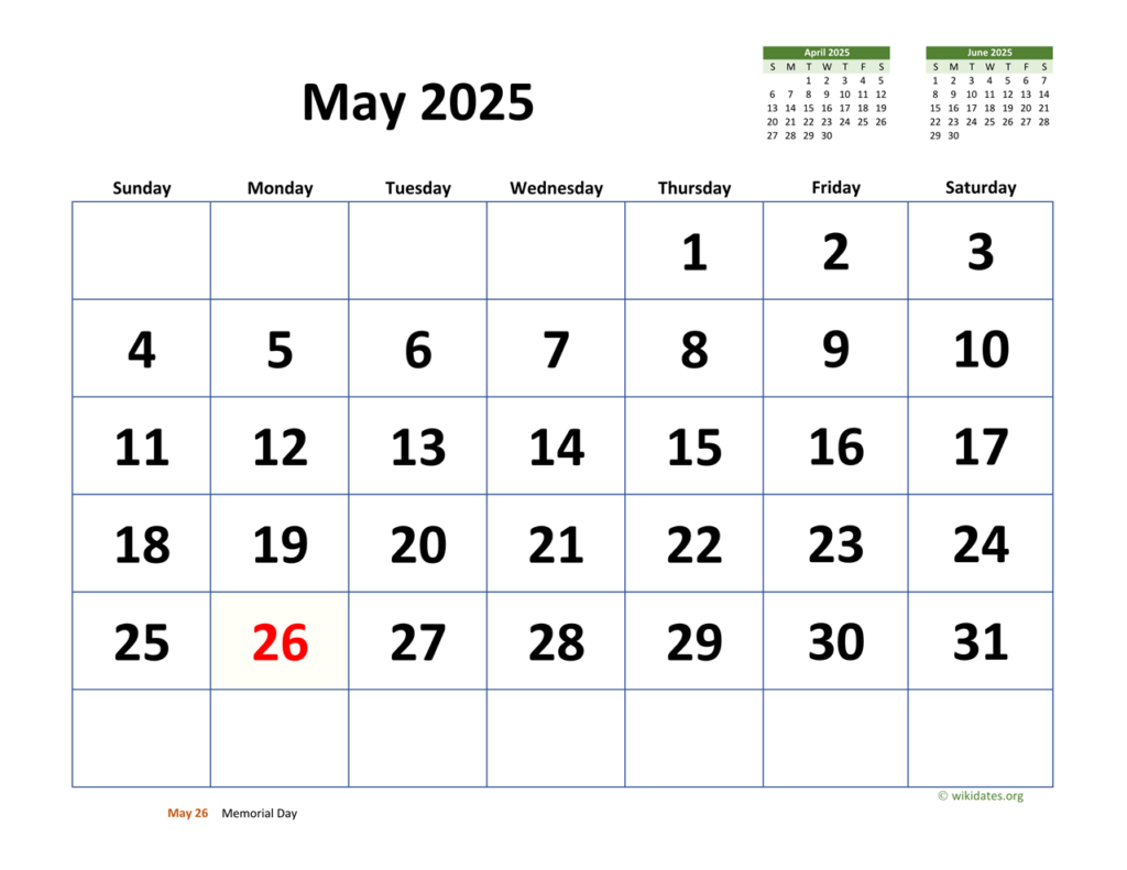 May 2025 Calendar With Extra Large Dates | Wikidates With May Of 2025 Calendar May 2025 Calendar With Extra Large Dates | Wikidates With May Of 2025 Calendar