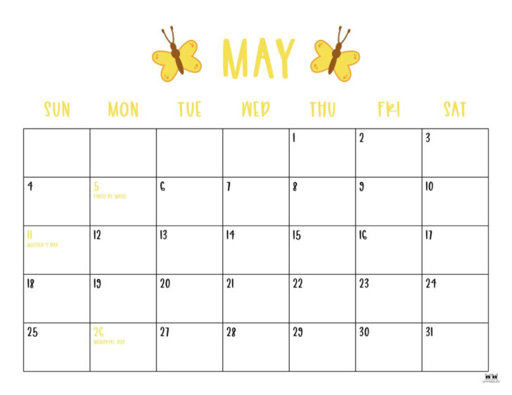 May Month Printable Calendar 2025