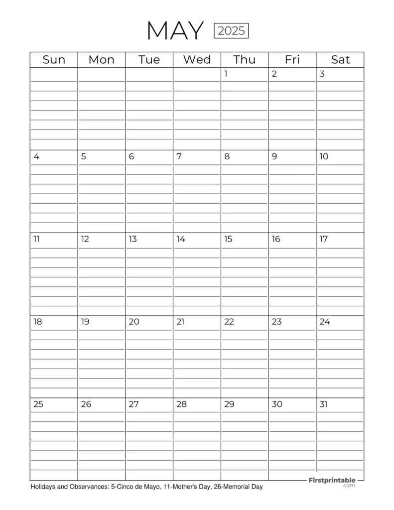 May 2025 Calendars Free Printable & Fillable Pertaining To Printable May 2025 Calendar With Lines May 2025 Calendars Free Printable & Fillable Pertaining To Printable May 2025 Calendar With Lines