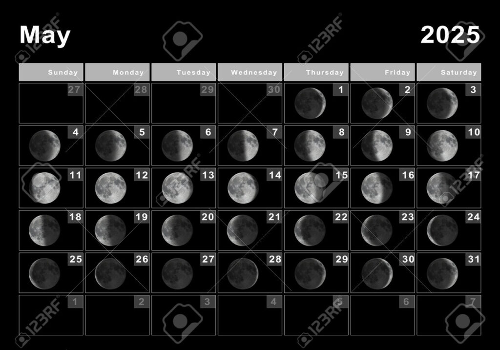 May 2025 Lunar Calendar, Moon Cycles, Moon Phases Stock Photo In Moon Calendar May 2025 May 2025 Lunar Calendar, Moon Cycles, Moon Phases Stock Photo In Moon Calendar May 2025