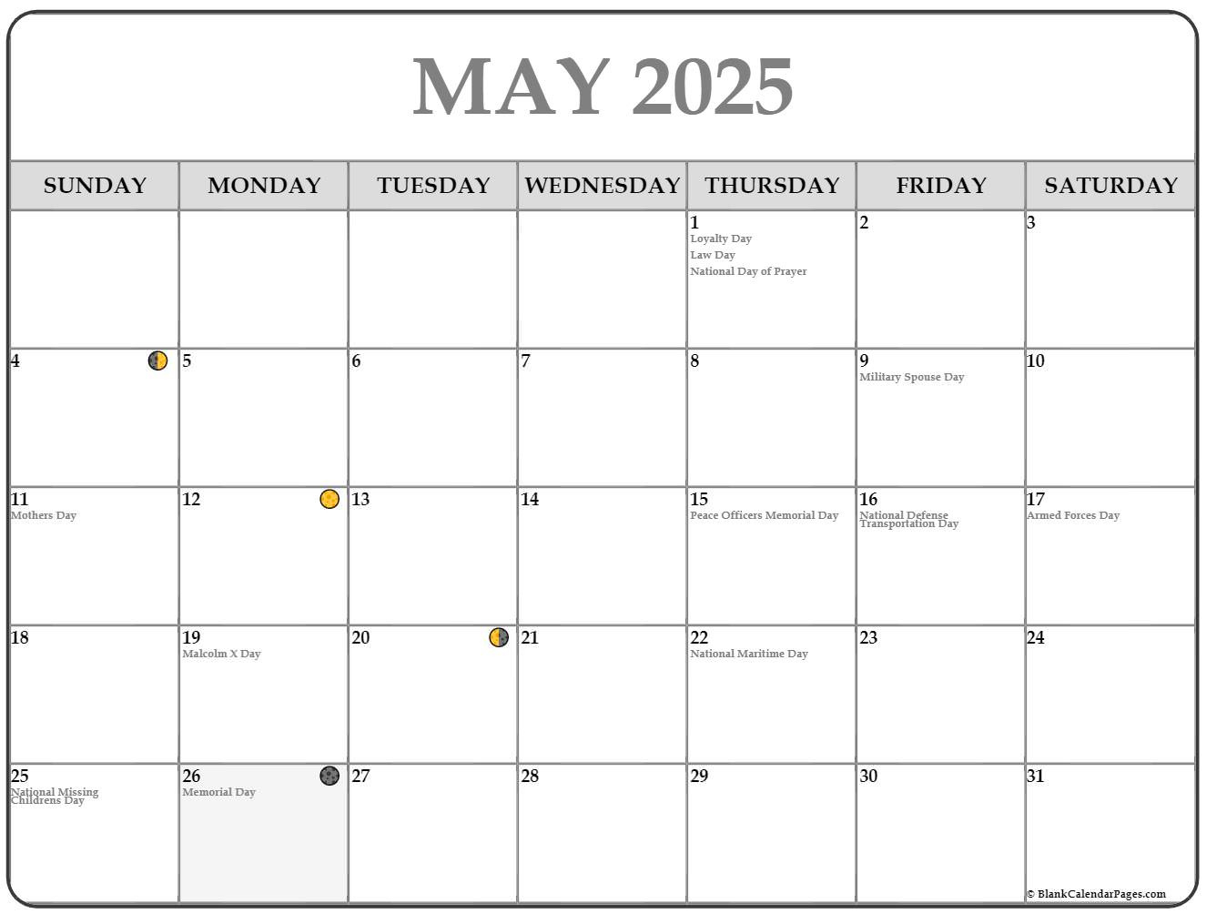 May 2025 Lunar Calendar | Moon Phase Calendar in Moon Calendar May 2025