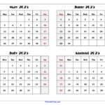 May To August 2025 Calendar Printable Pdf | Four Months Calendar Intended For May June July August 2025 Calendar