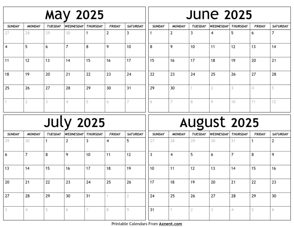 May To August 2025 Calendar Templates Four Months Within August 2024 To May 2025 Calendar Printable May To August 2025 Calendar Templates Four Months Within August 2024 To May 2025 Calendar Printable