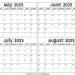 May To August 2025 Calendar Templates   Four Months Within August 2024 To May 2025 Calendar Printable