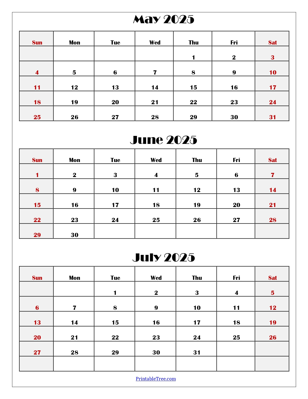 May To July 2025 Calendar Printable Pdf | Three Months Calendar regarding May June July 2025 Printable Calendar