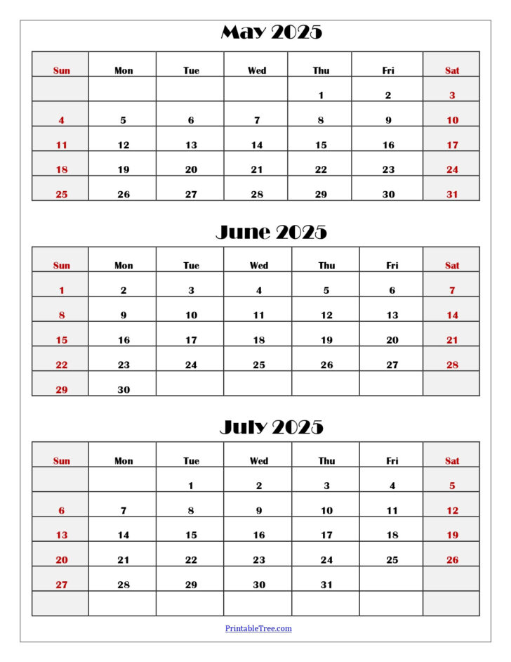May June July Calendar 2025