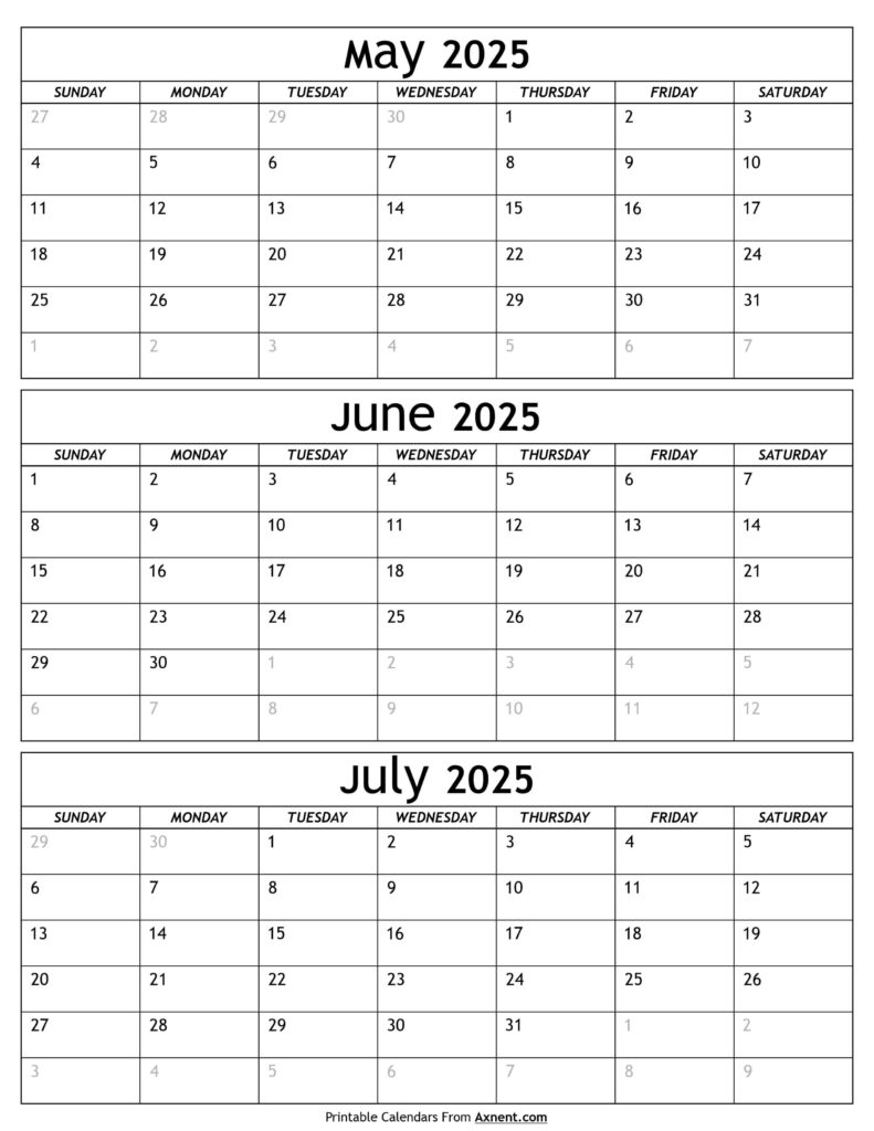 May To July Calendar 2025 Templates Three Months Intended For Calendar For May June And July 2025 May To July Calendar 2025 Templates Three Months Intended For Calendar For May June And July 2025