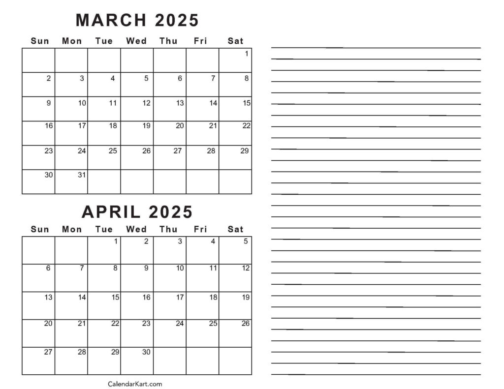 Printable March April 2025 Calendar | Calendarkart In Printable Calendar March To May 2025 Printable March April 2025 Calendar | Calendarkart In Printable Calendar March To May 2025