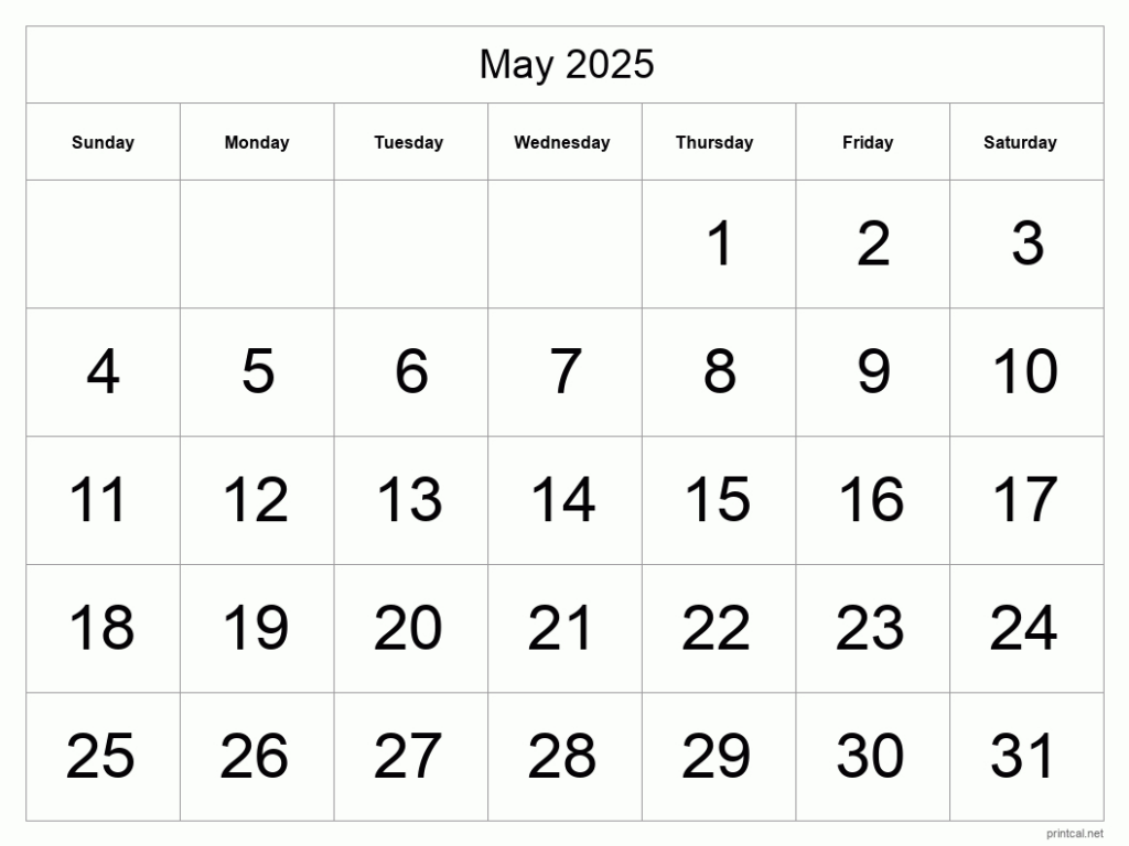 Printable May 2025 Calendar Big Dates For Month Of May 2025 Printable Calendar Printable May 2025 Calendar Big Dates For Month Of May 2025 Printable Calendar