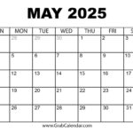 Printable May 2025 Calendar Inside Calendar Of May 2025