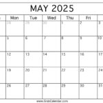 Printable May 2025 Calendar Intended For May 2025 Calendar Printable Word
