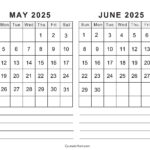 Printable May June 2025 Calendar Templates | Calendarkart Within Printable Calendar For May And June 2025