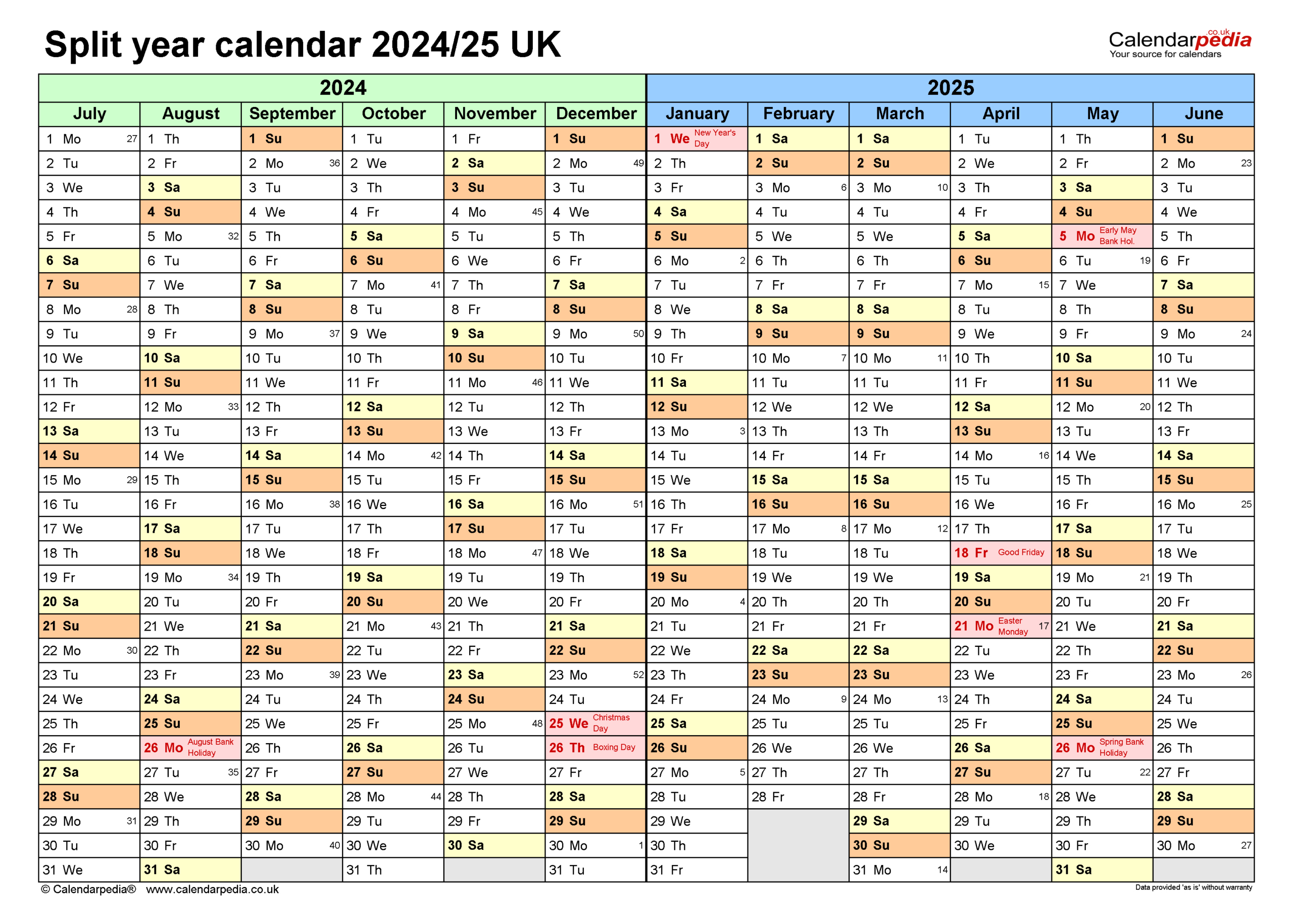 Split Year Calendars 2024/25 Uk (July To June) For Pdf inside Printable Calendar August 2024 to May 2025