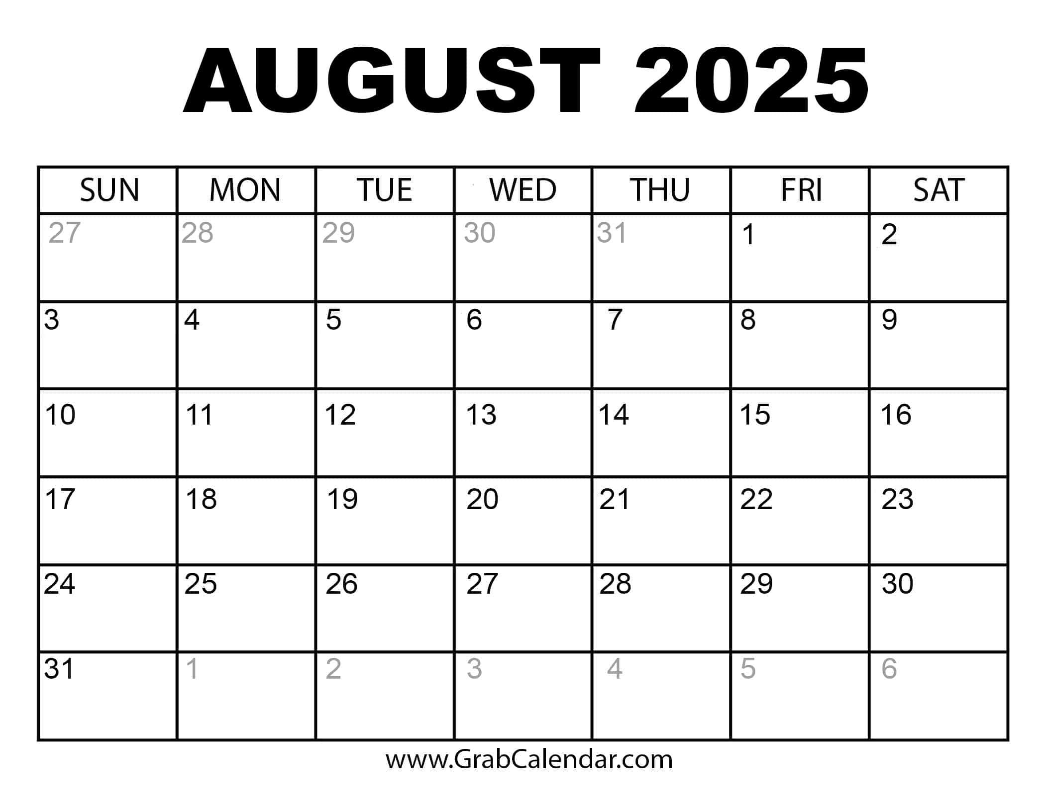 2025 Calendar - Grab Calendar regarding Calendar August 2024 - June 2025