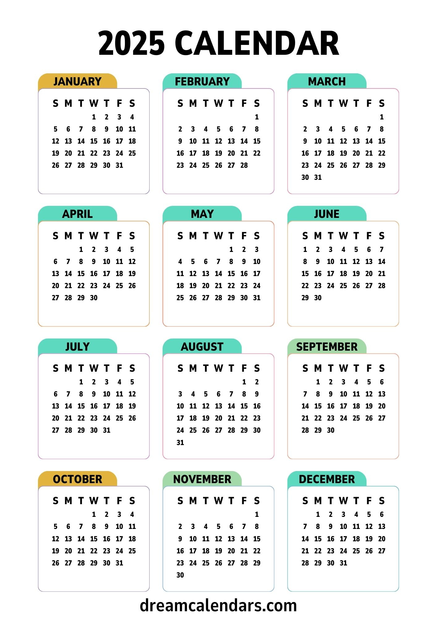 2025 Calendars: Printable Yearly And Monthly - Dream Calendars within Show Me June Calendar 2025