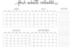 2025 Four Month Calendars – 31 Free Printables | Printabulls with regard to June July August September Calendar 2025