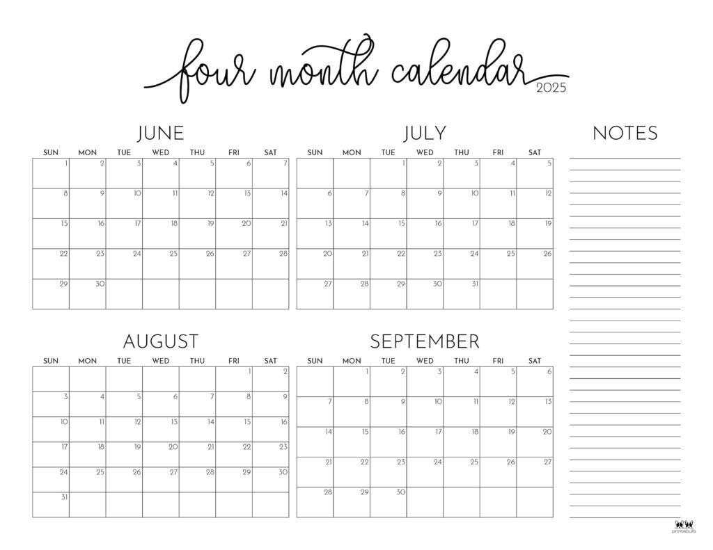 2025 Four Month Calendars 31 Free Printables | Printabulls With Regard To June July August September Calendar 2025 2025 Four Month Calendars 31 Free Printables | Printabulls With Regard To June July August September Calendar 2025