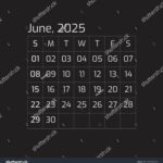 2025 June Year Dark Calendar Single Stock Vector (Royalty Free Within June 2025 Calendar Black Background