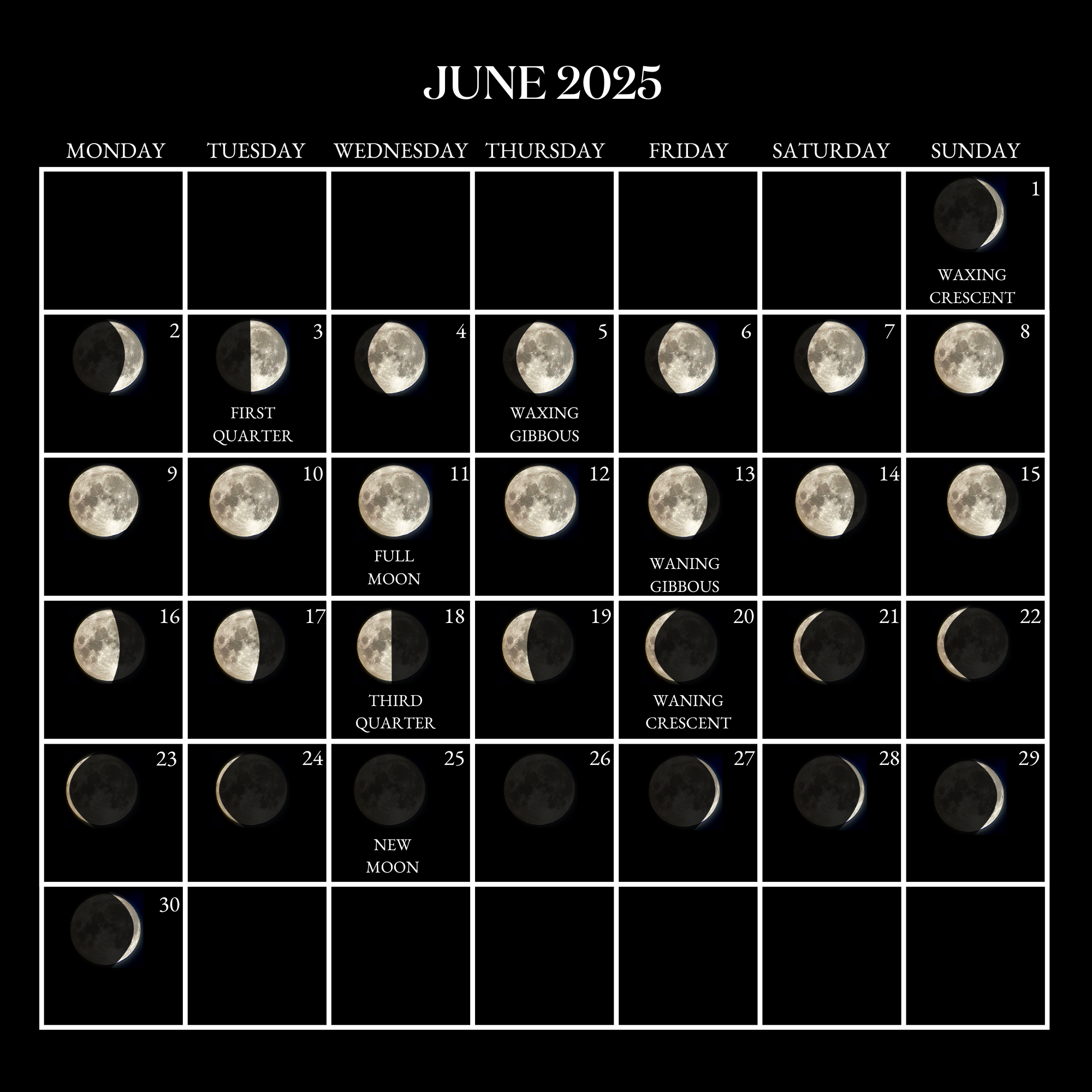 2025 Moon Calendar - Every Phase And Stage Of The Moon intended for June Moon Calendar 2025